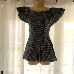 Black and white gingham romper.